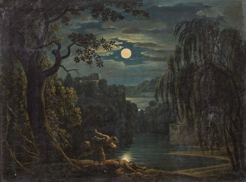 Paesaggio con scena mitologica al chiaro di luna